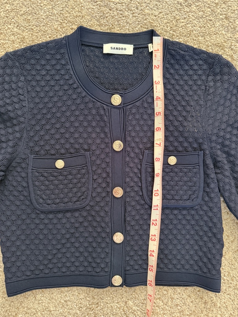 NWT SANDRO Knit Cardigan Navy Sweater - Picture 5 of 8